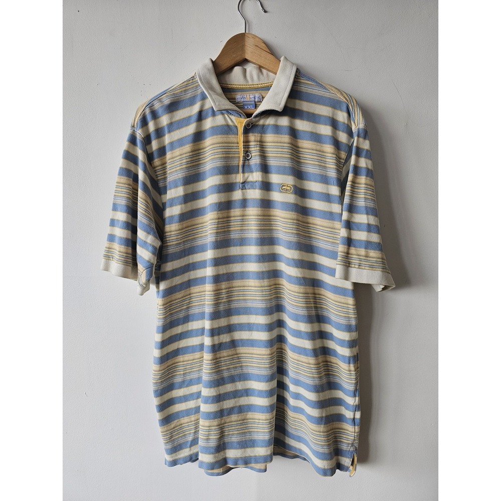 Ecko Unlimited Polo‎ Shirt Mens 2XL Striped Casual XXL Vintage Style Rugby Shirt